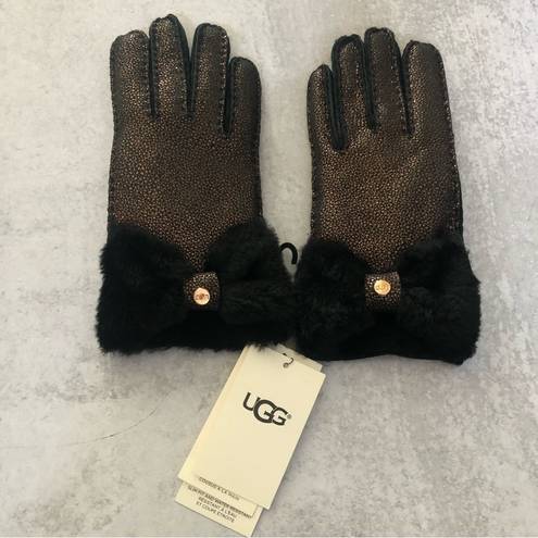 UGG  Metallic Black Bow Shorty Glove Slim Fit Water Resistant NEW