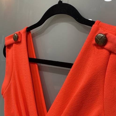 Lac Bleu  Women's Highlighter Coral Orange Midi Sleeveless Dress Sz Small