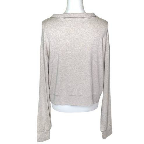 Lesjour! Heathered Oatmeal The Henley Ecovera Button Collar Long Sleeve Polo Top Size M