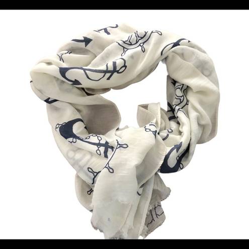 Edge Nautical Cream Navy Oblong Scarf Fringe  32X75 Fall