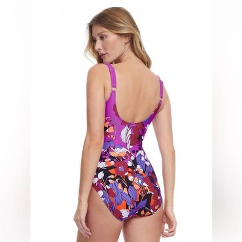 Gottex New!  Essentials Floral Art More Coverage Square Neck One Piece Swimsuit