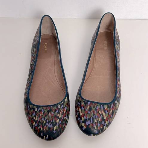 Fossil  Abstract Multicolor Print Leather Round Toe Ballet Flats Skimmers 9.5