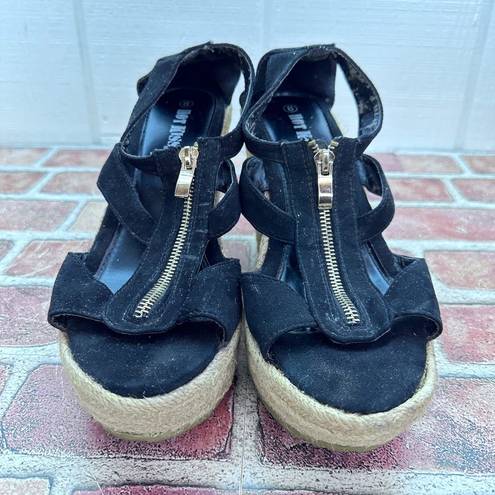 Hot Kiss  Womens Shoes Size 8 Open Toe Wedge Sandal 4.25" Tall Heel Black w/ Zip