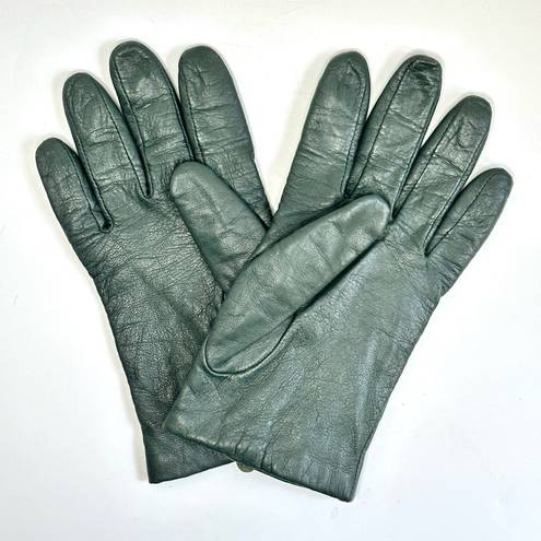 Vintage Fownes Green Leather Cashmere Lined Gloves Size 8