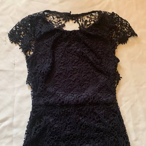 Harper Navy Blue Crochet Lace Open Back Dress Small, Fitted Mini Dress