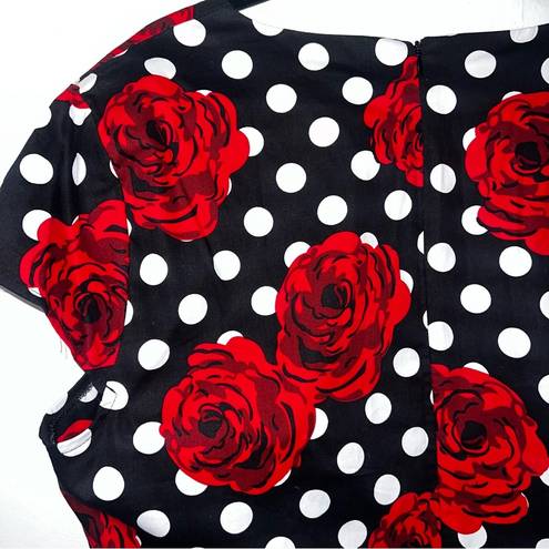 Grace Karin NEW  Black Red Rose Floral Polka Dot 50s Retro Cap Sleeve Dress 3X