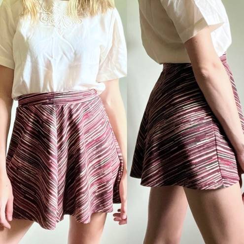 Full Tilt  100% Rayon Striped Maroon / Pink Mini Party Skirt Elastic Waist