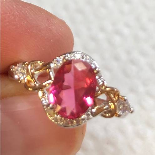 Ruby New Oval  CZ SilverTone&GoldFilled Ring S5 3/4