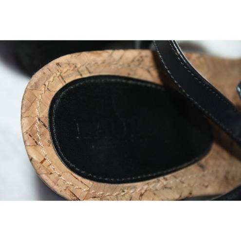 Ralph Lauren Lauren  Women's Jeannie Wedges Sandals Open Toe Black Logo 6.5