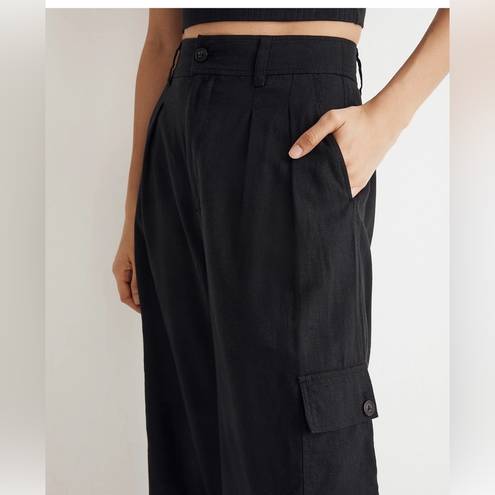 Madewell  Wide-Leg Cargo Pants in Linen-Blend in True Black Size 4 NWT