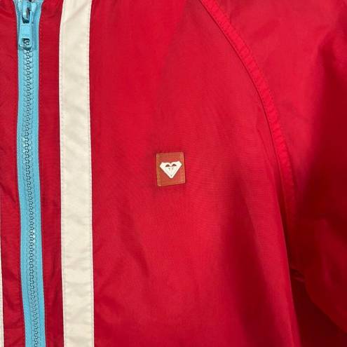 Roxy Quiksilver Red Striped Long Sleeve Windbreaker Jacket w/ Packable Hood Sz S