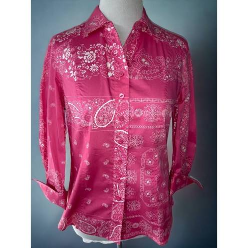 Coldwater Creek  ladies petite pink white paisley floral button down shirt NEW PS