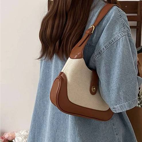 Beige & brown canvas summer mini shoulder bag