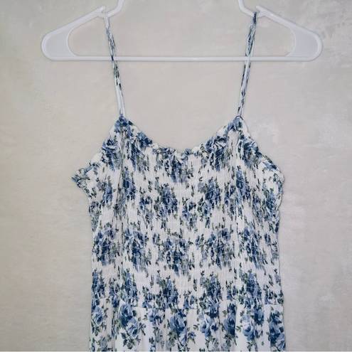 ROWA Blue Floral Print Smocked Sleeveless Mini Dress size medium