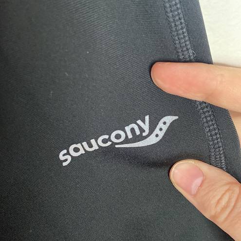 Saucony  fleece lined zip calf outdoor running leggings tights in black size S