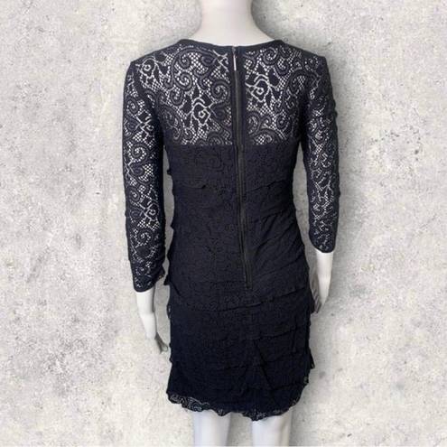 Laundry by Shelli Segal  Lace Tiered Black Bohowitch Cocktail Dress Size 4