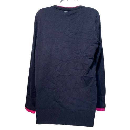 DKNY  navy blue pink trim pullover sweater Womens Size L