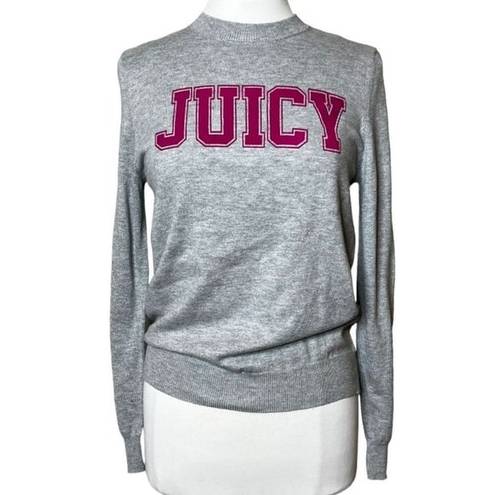 Juicy Couture  Heather Cozy Flocked Logo Chest Graphic Crewneck Pullover Sweater