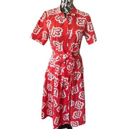 Petal Boden Red Pop and Ivory Falling  Anastasia Short Sleeve Belted Shirt Dress