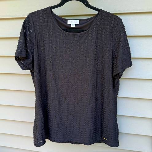 Calvin Klein XL black stretch textured ribbed lined t-shirt style blouse