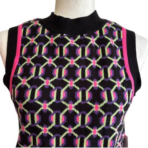 SO  Retro Sweater Vest Preppy Black Fuchsia Crop High Neck Vest Junior Medium NEW