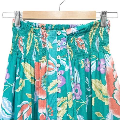 Rachel Zoe NWT  Maxi Skirt Aqua Coral Tropical Floral Button Front Size Small NEW