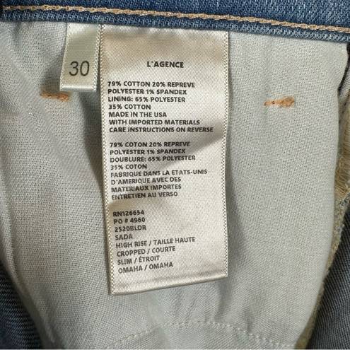 L'Agence L’agence Sada High Rise Cropped Slim Denim Jeans Raw Hem in Omaha Wash 30 NWT
