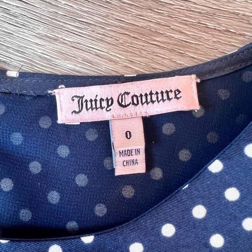 Juicy Couture  Women's Navy Blue Pleated Flare Hem Lined Poka Dots Dress Size 0