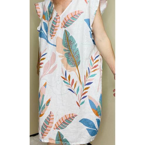 Cynthia Rowley Colorful Feather NatureAbstract Linen Short Dress