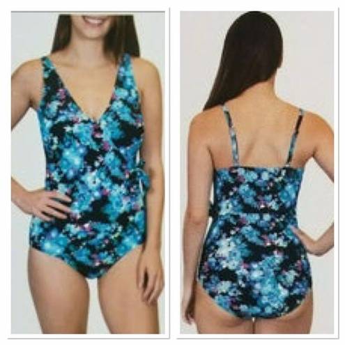 Carole Hochman  Women's One Piece Swimsuit, Blue Floral, Size Small/6 UPF 50+ New