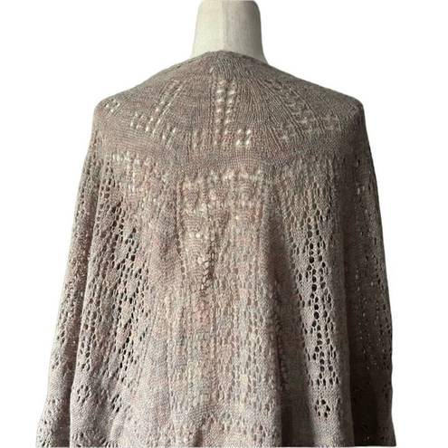 Vintage Lightweight Crochet Sweater Shawl Pointelle Knit Tan Brown Boho Festival Size undefined