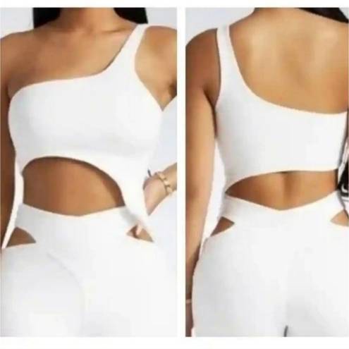 Naked Wardrobe  White Smooth Side Asymmetrical Crop Top NWT Sz Small