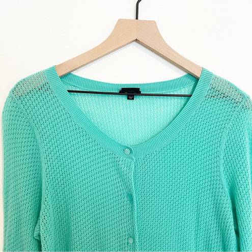 Talbots  Women’s Mint Green Waffle Knit Pima Cotton Cardigan Size Medium