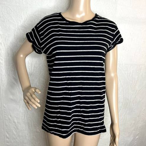 Divided Black and White Striped Short Sleeve Tee