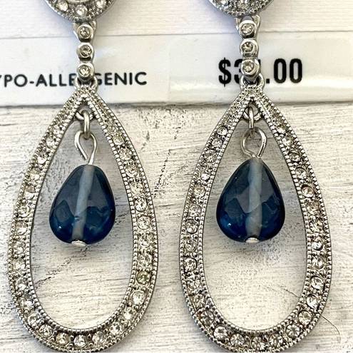 Charter Club  NWT silver  tone and blue rhinestone drop earrings