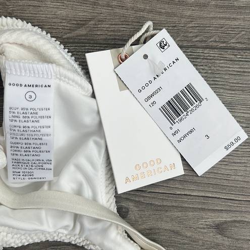 Good American NWT  Crinkle Always Fits Twist Bikini Top Ivory White Size 3/Large