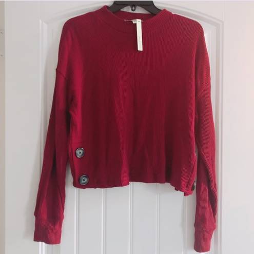 June and Hudson  Cropped Sweater Mock Neck Knit Burgundy Long Sleeves Size XL NWT