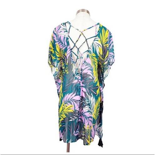 Beach Club Palisades  Womens Tropical Green Printed Pullover Swim Cover-Up Size L