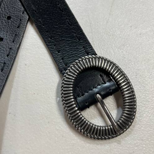 J.Jill  Black Circular Rustic Buckle Boho Silver Leather Belt EUC Small