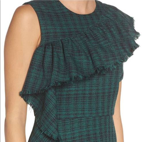 Chelsea28  green black plaid ruffled sheath dress size 8