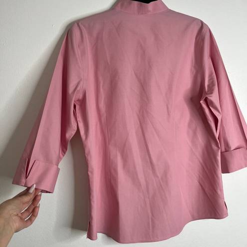 Coldwater Creek  Womens Pink Low Dip Button Down Shirt 100% Cotton Blouse Sz M