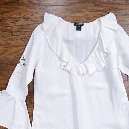 NATORIous • linen blouse ruffle popover eyelet cut out  luxury cream white