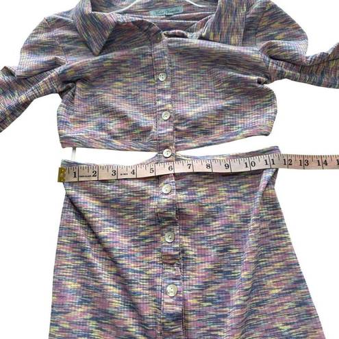 l*space MINT VANILLA Bodycon Mini Dress Sz M Purple  Dyed Cutout Collared Button Up