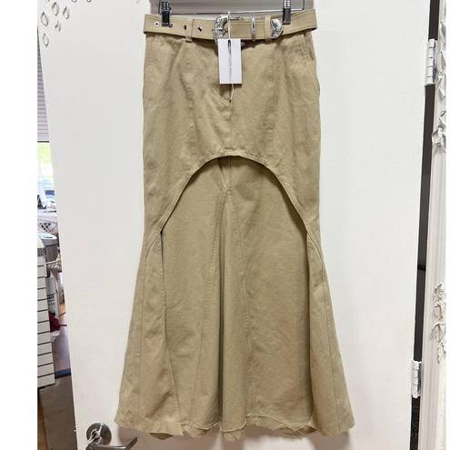 Lovers + Friends NWT  Jane High Low Denim Belted Maxi Skirt Beige Women's XS