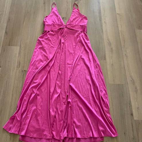 FashioNova Hot Pink Satin Maxi Dress