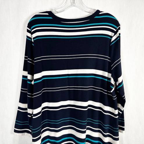 Crown & Ivy Crown Ivy Plus Size XL Dress Navy Blue Striped Long Sleeve Knee Length Shift 566