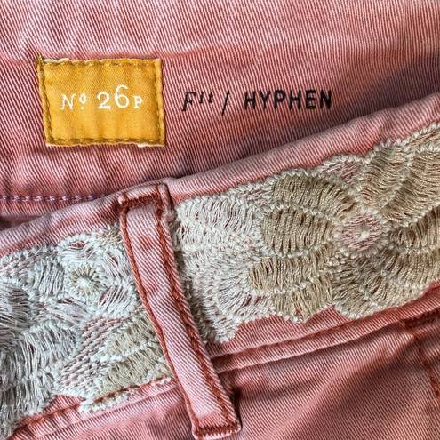 Pilcro  Pink Hyphen Chino Pants Size 26P Embroidered Floral Waist - 30x28 actual