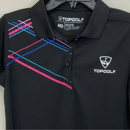 Polo Black Golf  Shirt Topgolf Design Short Sleeve Ladies Sz M Top Golf