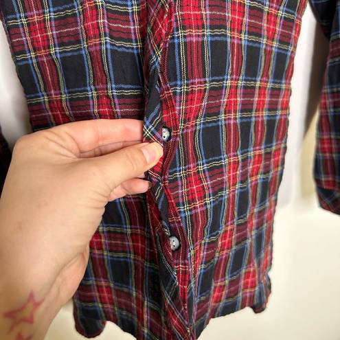 J.Jill  Plaid Buttoned Tied Blouse Size Large Petite Cotton Blend