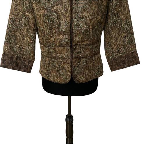 Coldwater Creek Vintage  Tweed Jacket Brown Green Gold Floral Blazer Womens Sz P4